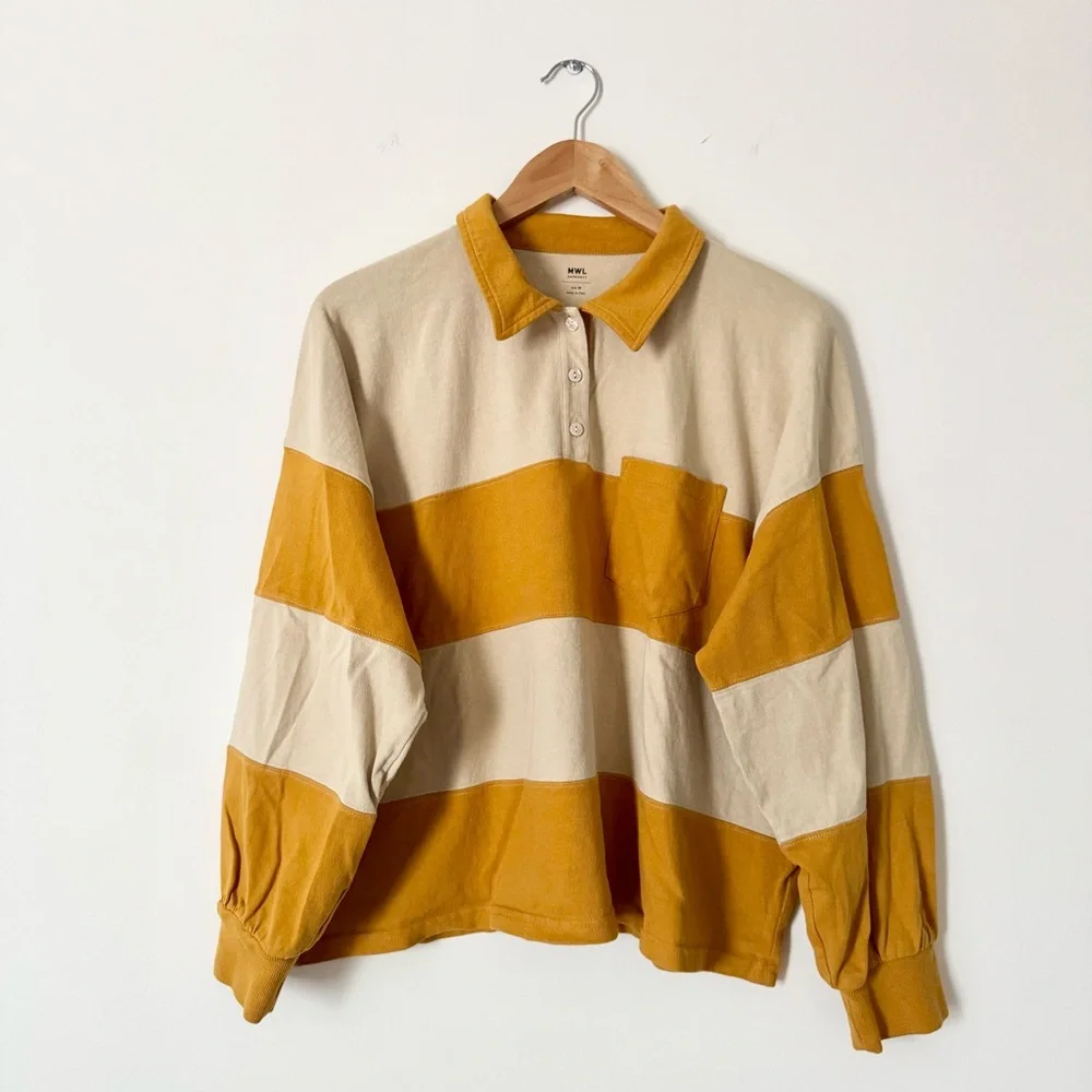 Madewell Striped Rugby Polo Shirt Amber Gold Size M - Picture 3 of 11